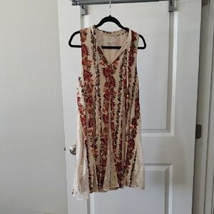 Floral Sleeveless Dress - Cream and Red